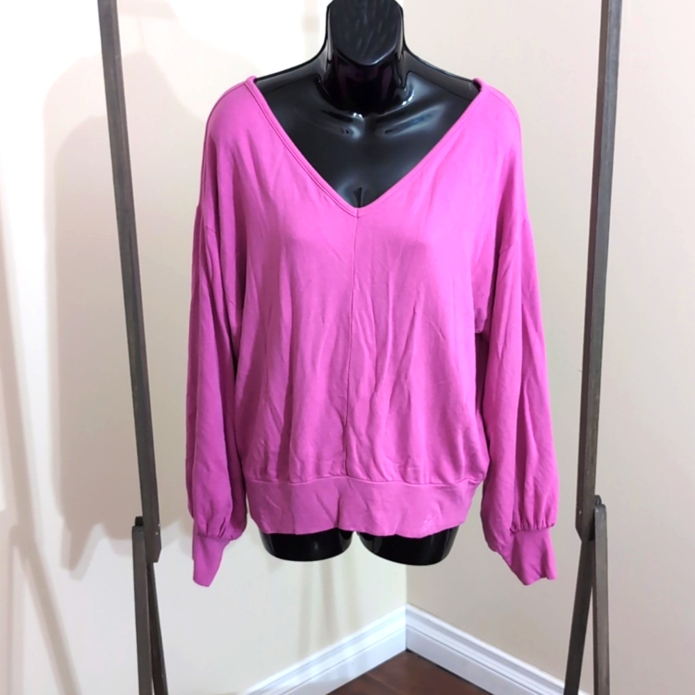 Express| Pink V-Neck Long Sleeve Sweatshirt Rayon Blend